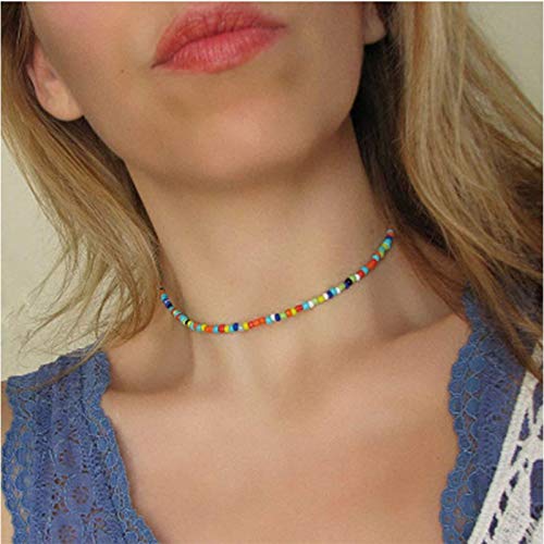 TseenYi Boho-Halskette mit Rocailleperlen, winzige bunte Choker-Halskette, Vintage-Stil, Perlenkette, Schmuck für Damen und Mädchen (Bunt) von TseenYi