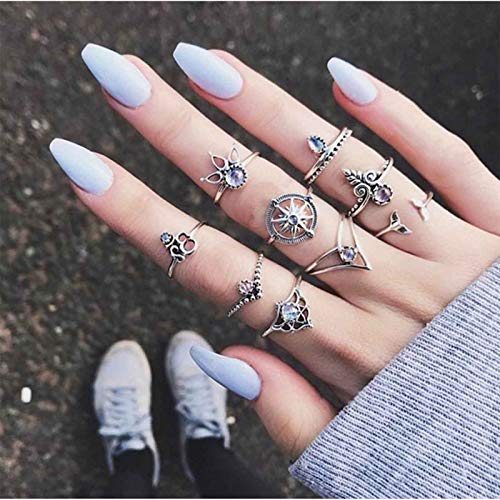 TseenYi Boho Knuckle Rings Set Silver Stackable Joint Finger Rings Retro Stackable Midi Rings Hand Jewelry for Women and Teen Girls, Silber von TseenYi