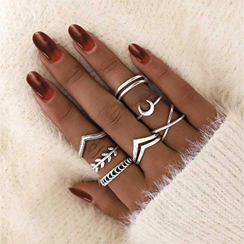 TseenYi Boho Knöchelringe Silber Chevron Mondringe Set Stapeln Geschnitzte Gelenkringe Vintage Midi Ringe für Frauen und Mädchen von TseenYi