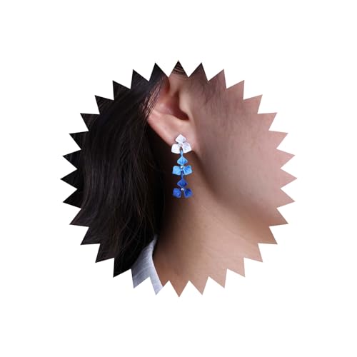 TseenYi Boho Kristall Blume Ohrringe Blau Blume Baumeln Ohrringe Weiß Blau Floral Gradient Ohrringe Geschichtet Metall Blume Tropfen Ohrringe Aussage Ohrringe Schmuck Für Frauen Und Mädchen von TseenYi
