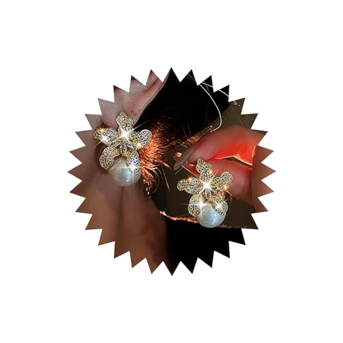 TseenYi Boho Kristall Blume Perle Ohrringe Vintage Perle Ohrstecker Ohrringe Gold Cz Blume Ohrringe Große Strass Blumen Ohrringe Braut Perle Hochzeit Ohrringe Schmuck Für Frauen Und Mädchen von TseenYi