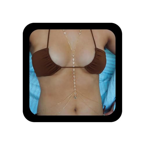 TseenYi Boho Kristall Körper Kette Gold Brust Kette Halskette Cz Quaste Kette Layered Körper Kette Strass Bikini Kette Party Nightclub Bh Kette Strand Körper Schmuck Für Frauen Und Mädchen Geschenke von TseenYi