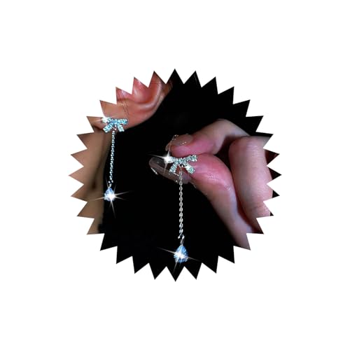 TseenYi Boho Kristall Schleife Ohrringe Silber Strass Schleife Ohrstecker Cz Teardrop Kette Quaste Ohrringe Lange Wasser Tropfen Kette Baumeln Ohrringe Schmuck Für Frauen Und Mädchen von TseenYi