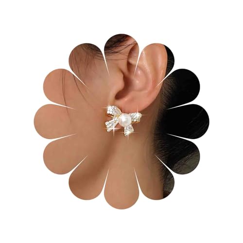 TseenYi Boho Kristall Schleife Perlen Ohrringe Gold Cz Bogen Ohrstecker Ohrringe Funkelnden Strass Bogen Knoten Ohrringe Braut Perle Ohrstecker Hochzeit Ohrringe Schmuck Für Frauen Und Mädchen von TseenYi