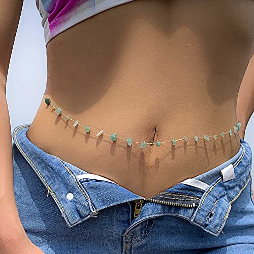 TseenYi Boho Kristall Taillenkette Perlen Naturstein Taille Bauchkette Edelstein Bauch Taillenkette Sommer Strand Bauch Körperkette Schmuck für Frauen und Mädchen (Gold) von TseenYi