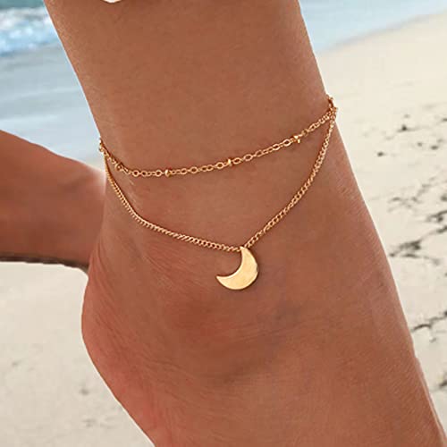 TseenYi Boho Mond Geschichtet Fußkettchen Armband Gold Satellitenkette Fußkettchen Vintage Mondsichel Fußkettchen Kleine Perlen Fußkette Sommer Strand Fußschmuck Für Frauen Und Mädchen Geschenke von TseenYi