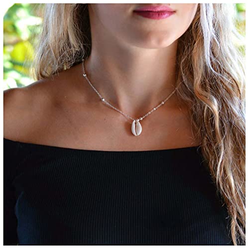 TseenYi Boho Muschel Anhänger Halskette Single Shell Choker Halskette Silber Perlen Kette Halskette Hawaii Cowrie Halskette Winzigen Ball Link Halskette Kettenschmuck Für Frauen Und Mädchen Geschenke von TseenYi