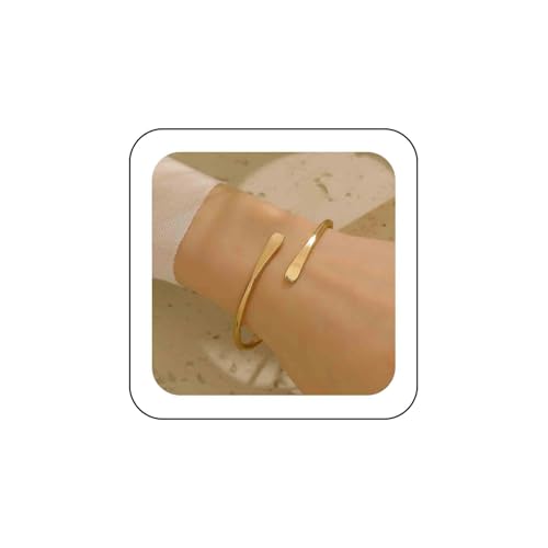 TseenYi Boho Offener Armreif Gold - Dünner Vintage Armband Mit Tropfen - Gehämmertes Metall Armreif von TseenYi
