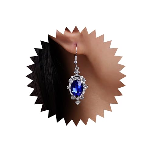 TseenYi Boho Ovale Saphir-Ohrringe Silberne Blaue Saphir-Ohrringe Ovale Blaue Kristall-Ohrringe Vintage Blaue Edelstein-Ohrringe Schmuck Für Frauen Und Mädchen Geschenke von TseenYi