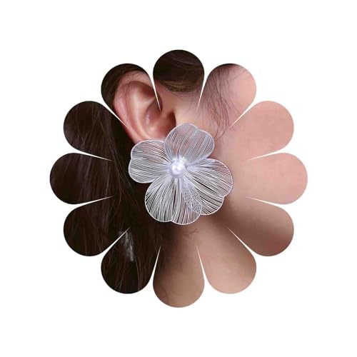 TseenYi Boho Perle Blume Ohrringe Silber Filigrane Blume Ohrstecker Vintage Blume Metall Ohrringe Große Perle Blumen Filigrane Ohrringe Schmuck Für Frauen Und Mädchen von TseenYi