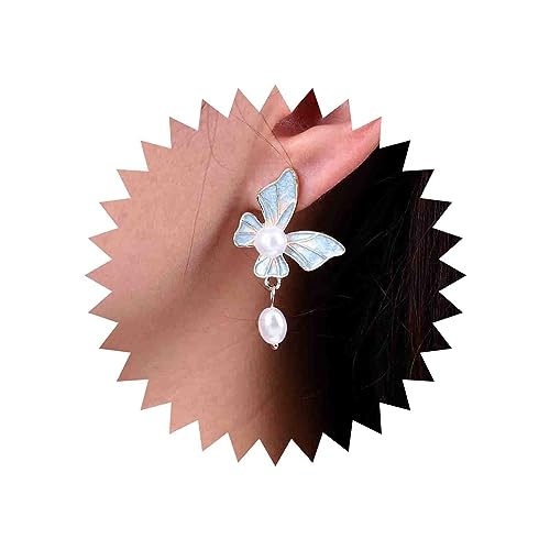 TseenYi Boho Perle Schmetterling Ohrringe Blau Emaille Schmetterling Ohrstecker Vintage Perle Baumeln Tropfen Ohrringe Regenbogen Emaille Schmetterling Baumeln Ohrringe Schmuck Für Frauen Und Mädchen von TseenYi
