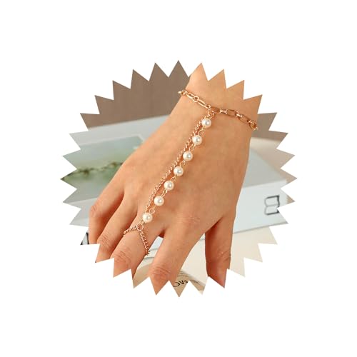 TseenYi Boho Perle Sklave Ring Armband Vintage Perle Finger Armband Gold Perle Finger Ring Armband Geschichtet Perle Hand Handgelenk Kette Handstück Schmuck Für Frauen Und Mädchen Geschenke von TseenYi