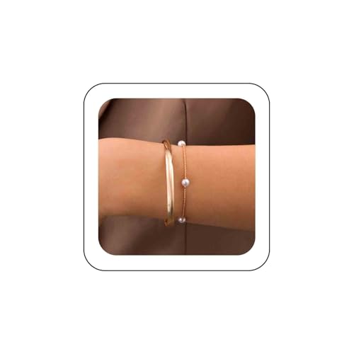 TseenYi Boho Perlenarmband Armreif Gold Armreif Armband Vintage Perlenkette Armband Glänzend Breit Armreif Geschichtet Perle Gestapelt Armband Vintage Chunky Armreif Armband Für Frauen von TseenYi