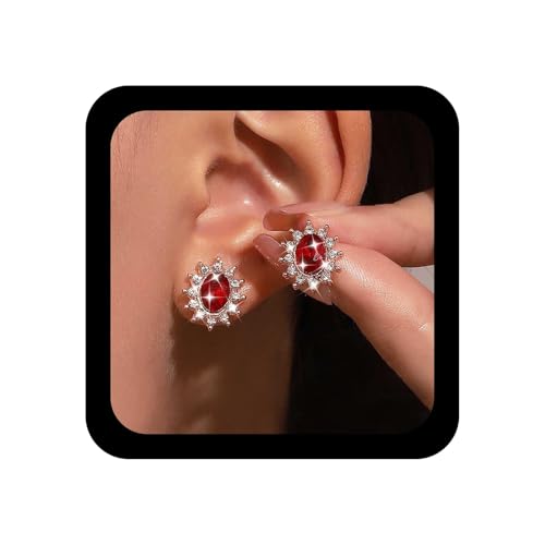 TseenYi Boho Rubin Oval Ohrstecker Ohrringe Vintage Rot Edelstein Ohrringe Rot Oval Onyx Ohrringe Rubin Kristall Edelstein Ohrringe Glanz Cz Kristall Ohrringe Schmuck Für Frauen Und Mädchen(rose Gold) von TseenYi
