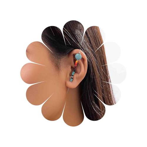 TseenYi Boho Samen Perle Ohr Wickeln Crawler Haken Nadel Ohrringe Bunte Perle Manschette Haken Ohrringe Geperlt Truquoise Nadel Piercing Kletterer Ohrringe Lange Bar Knorpel Kletterer Haken Ohrringe von TseenYi