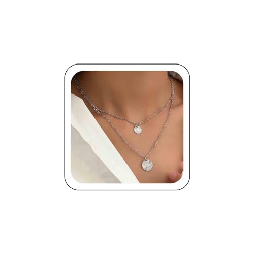 TseenYi Boho Scheibe Geschichtet Halskette Silber Münze Anhänger Halskette Schichtung Kreis Scheibe Halskette Minimalistische Kette Choker Halskette Schmuck Für Frauen Und Mädchen von TseenYi