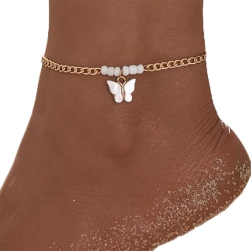 TseenYi Boho Schmetterling Fußkettchen Armband Gold Perlen Fußkettchen Vintage Schmetterling Kette Fußkettchen Kleiner Schmetterling Charme Fußkette Sommer Strand Fußschmuck Für Frauen Und Mädchen von TseenYi