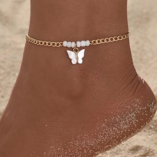 TseenYi Boho Schmetterling Fußkettchen Armband Gold Perlen Fußkettchen Vintage Schmetterling Kette Fußkettchen Kleiner Schmetterling Charme Fußkette Sommer Strand Fußschmuck Für Frauen Und Mädchen von TseenYi