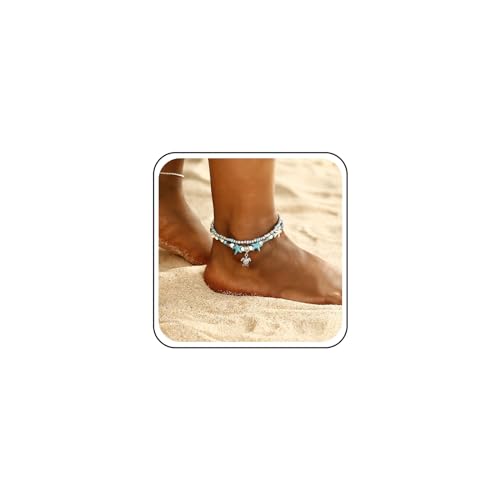 TseenYi Boho Seestern Beadeds Fußkettchen Armband Geschichtet Truquoise Beadeds Fußkettchen Blau Seestern Fußkettchen Kleine Perlen Truquoise Fußkettchen Seestern Fußkette Schmuck Für Frauen Und von TseenYi