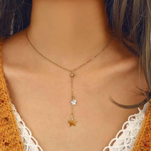 TseenYi Boho Star Y Lariat Halskette Gold Stern Lange Lariat Halskette Kristall Stern Y Halskette Langer Stern Baumeln Quaste Halskette Funkelnde Cz Stern Anhänger Halskette Für Frauen Und Mädchen von TseenYi