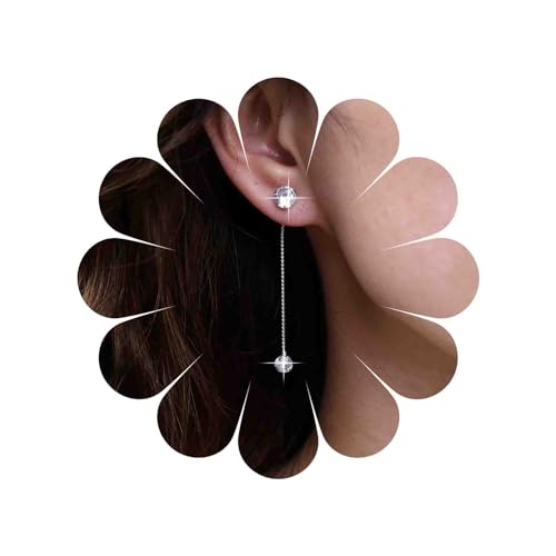 TseenYi Boho Strass Kette Quaste Ohrringe Lange Kette Cz Tropfen Ohrringe Silber Kristall Baumeln Ohrringe Cz Kette Fransen Ohrringe Braut Hochzeit Ohrringe Schmuck Für Frauen Und Mädchen von TseenYi