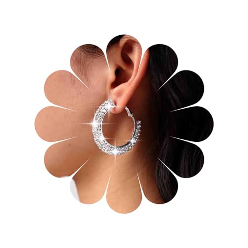 TseenYi Boho Strass Ohrringe Silber - Große CZ Kristall Reifen für Braut Statement Hochzeit - Funkelnder Schmuck für Frauen Und Mädchen von TseenYi