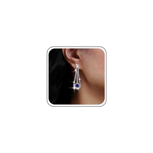 TseenYi Boho Strass Ohrringe Silber Kristall Tropfen Ohrringe Vintage Saphir Baumeln Ohrringe Braut Chanedelier Quaste Ohrringe Schmuck Für Frauen Und Mädchen von TseenYi