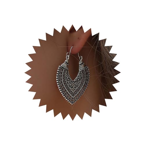 TseenYi Boho Vintage Baumeln Ohrringe Silberne Herz Filigrane Tropfen Ohrringe Zigeuner Ethnischen Ohrringe Hohlen Herz Reif Ohrringe Retro Stamm Baumeln Ohrringe Schmuck Für Frauen Und Mädchen von TseenYi