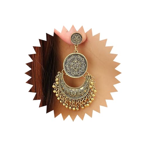 TseenYi Boho Zigeuner Ethnischen Ohrringe Vintage Halbmond Ball Quaste Ohrringe Gold Disc Kronleuchter Quaste Reifen Ohrringe Retro Zigeuner Baumelnden Ohrringe Für Frauen Und Mädchen Geschenke von TseenYi