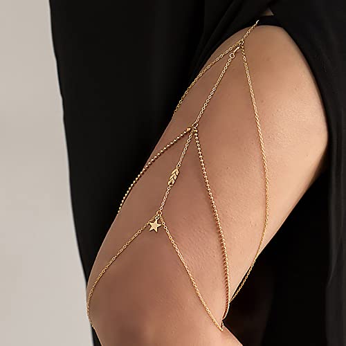 TseenYi Boho mehrschichtige Quaste Oberschenkelkette Gold Stern Anhänger Oberschenkel Beinkette elastische Quaste Bein Oberschenkelkette Sommer Beinkette Schmuck Frauen Mädchen von TseenYi