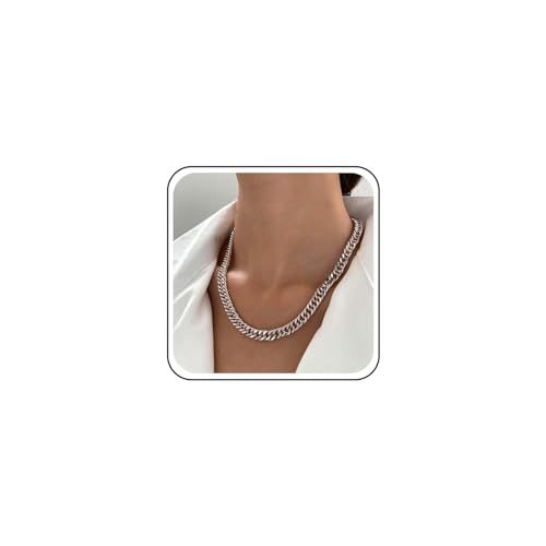 TseenYi Chunky Kette Halskette Silber Cuban Link Kette Halskette Vintage Dicke Kette Choker Halskette Minimalistische Cuban Kette Chunky Halskette Schmuck Für Teenager Frauen Und Mädchen von TseenYi