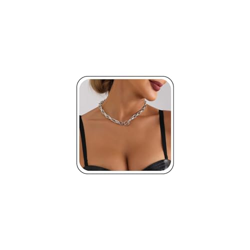 TseenYi Chunky Kette Toggle Halskette Büroklammer Kette Ot Halskette Silber Kette Toggle Dicke Halskette Vintage Büroklammer Kette Choker Halskette Kettenschmuck Für Frauen Und Mädchen von TseenYi