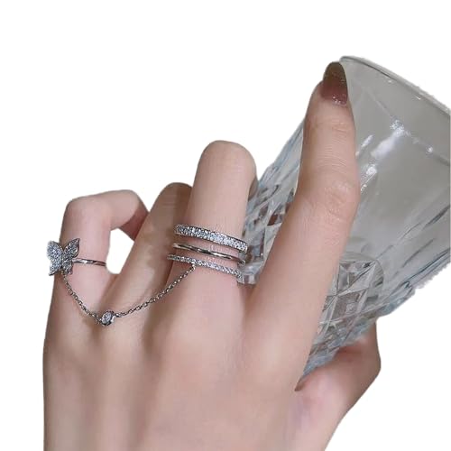 TseenYi Cz Schmetterling Offener Finger Ring Silber Kristall Wrap Finger Ring Funkelnde Strass Kette Ringe Kette Quaste Cz Finger Ring Offen Verstellbare Finger Ringe Für Frauen Und Mädchen Geschenke von TseenYi