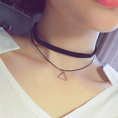 TseanYi Layering Leder Halskette Choker Kurz Schwarz Wildleder Halskette Kette Boho Layered Triangle Halsketten Schmuck für Frauen und Mädchen von TseenYi