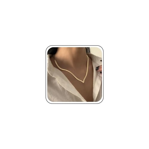 TseenYi Fischgrätenkette Halskette Flache Schlangenkette V-Form Halskette Gold Flache Fischgrätenkette Halskette Vintage Schlange Flache Kette Choker Halskette Schmuck Für Frauen Und Mädchen von TseenYi