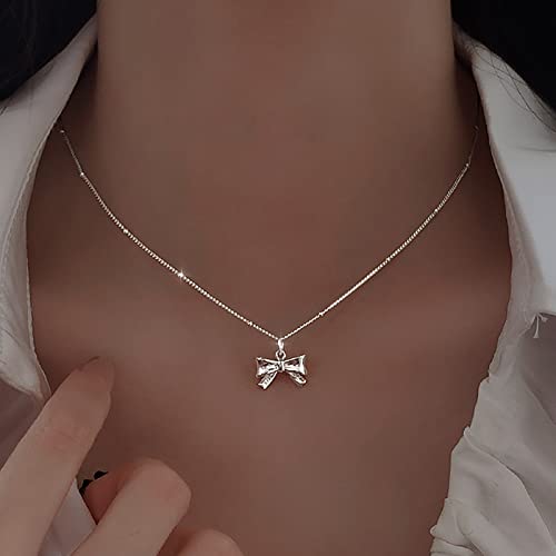 TseenYi Fliege Halskette Silber Schleife Knoten Anhänger Halskette Kleine Fliege Anhänger Halskette Winzige Perlen Kette Halskette Minimalistische Choker Halskette Kettenschmuck Für Frauen Und Mädchen von TseenYi