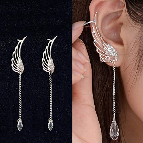 TseenYi Flügel Ohrstecker Manschettenohrringe Kristall Engelsflügel Ohrringe Silber Teardrop Quaste Kette Ohrringe Cz Baumeln Ohrringe Ohrmanschetten Schmuck Für Frauen Und Mädchen (rechts Ohr 1pcs) von TseenYi