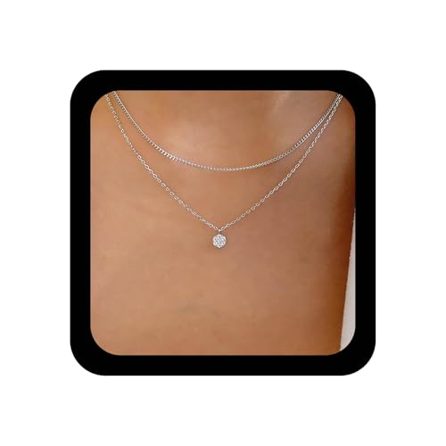 TseenYi Geschichtete Cz Kristall Anhänger Silber Halskette Runde Solitär Anhänger Funkelnde Kristall Braut Cz Kette Schmuck Für Frauen Und Mädchen von TseenYi