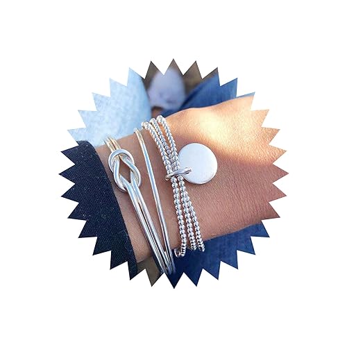 TseenYi Geschichtetes Armband Armreif Set Silber Perlen Gestapelt Armband Mode Glänzend Scheibe Offen Armreif Schmuck Für Frauen Und Mädchen Geschenk Valentinstag Weihnachten 3pcs von TseenYi