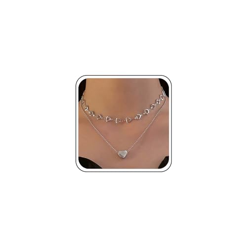TseenYi Geschichtetes Herz Liebe Choker Halskette Mehrlagige Herzkette Nacklace Winzige Perlen Kette Halskette Kleines Herz Halskette Silber Liebe Kurze Halskette Kettenschmuck Für Frauen Und Mädchen von TseenYi