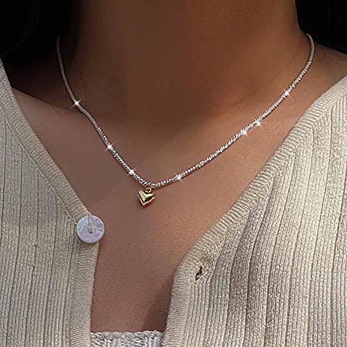 TseenYi Glitzernde Kette Halsketten Glänzen Schleierkraut Halskette Gold Herz Halskette Kleines Herz Liebe Tropfen Halskette Silber Kasten Kette Halskette Bling Halskette schmuck Für Frauen Mädchen von TseenYi