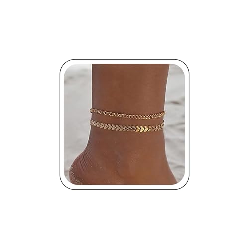 TseenYi Gold Fußkettchen Geschichtetes Armband Goldblatt Fußkettchen Minimalistische Kette Blätter Fußkettchen Blattglied Fußkettchen Geschichtetes Blatt Fußkette Sommer Strand Meer Fußschmuck von TseenYi