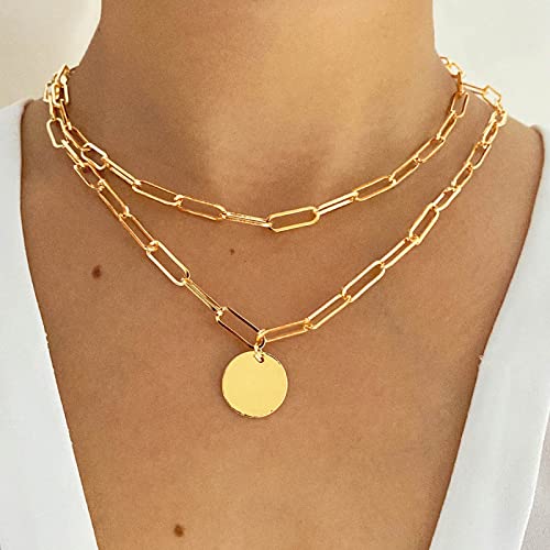 TseenYi Gold Geschichtet Halskette Mehrlagige Büroklammer Kette Halskette Boho Scheibe Münze Anhänger Halskette Kette Schmuck Für Frauen Und Mädchen Geschenke von TseenYi