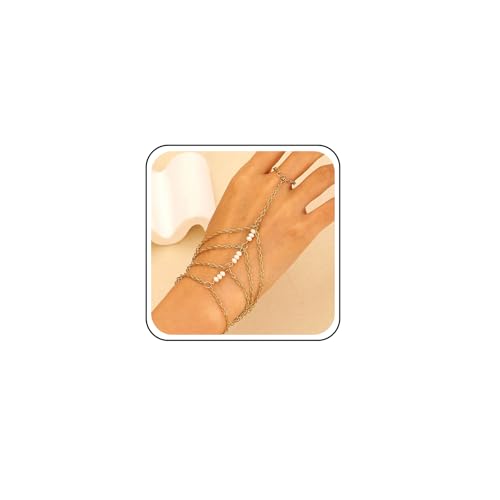TseenYi Gold Ring Hand Armband Geschichtet Hand Kette Armband Schichtung Mehrschichtige Perlenkette Prinzessin Hand Finger Sklave Armbänder Boho Hochzeitsschmuck von TseenYi