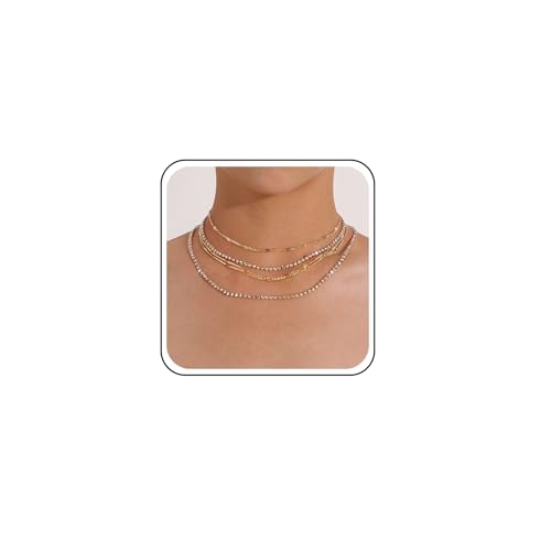 TseenYi Gold Schichtung Halskette Boho Kristall Strass Halskette Mehrschichtige Kette Choker Halskette Glanz Cz Halskette Kettenschmuck Für Frauen Und Mädchen Geschenke von TseenYi