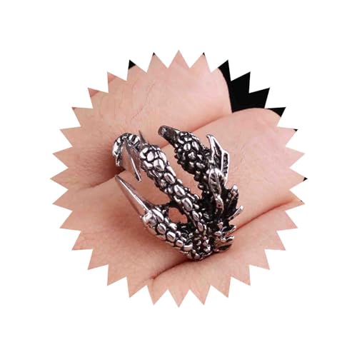 TseenYi Goth Dragon Claw Ring Vintage Dragon Claw Skeleton Ring Silber Dragon Claw Wickelring Verstellbarer offener Wickelring Cosplay Cocktailparty Biker Ring Schmuck für Frauen und Mädchen Geschenke von TseenYi