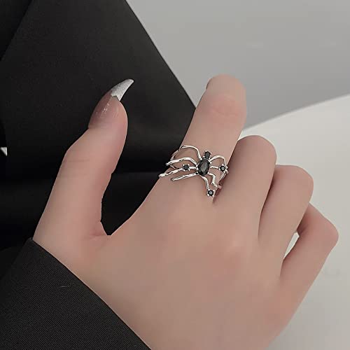 TseenYi Goth Spinne Ring Silber Spinne Oxidiert Ring Schwarz Kristall Spinne Stretch Ring Tier Ring Cosplay Cocktail Party Biker Ring Schmuck Für Frauen Und Mädchen Geschenke von TseenYi