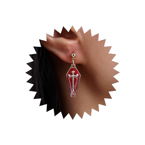 TseenYi Gothic Kreuz Ohrringe Gold Kreuz Kruzifix Tropfen Ohrringe Rot Emaille Geometrische Ohrringe Baumeln Vintage Rock Gothic Ohrringe Schmuck Für Frauen Und Mädchen Geschenke von TseenYi