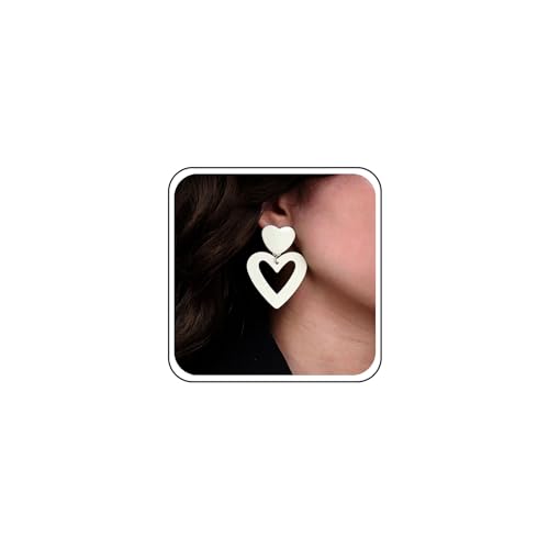 TseenYi Große Doppelte Herz Ohrringe Große Weiße Herz Ohrringe Boho Herz Liebe Baumeln Ohrringe Weiß Hohl Herz Reif Ohrringe Übertreiben Aussage Ohrringe Schmuck Für Frauen Und Mädchen von TseenYi