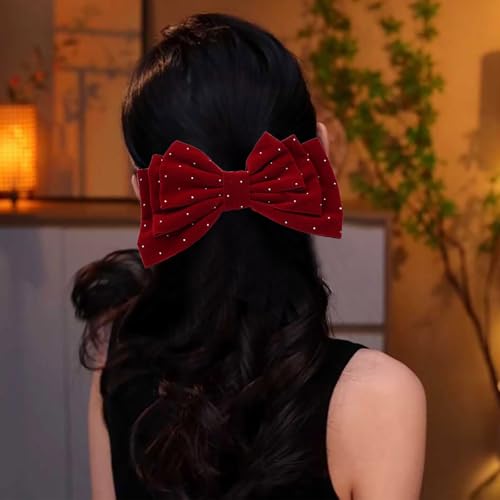 TseenYi Große Haarschleife Samt Haarspange Rote Satinschleife Haarspange Cz Bogenknoten Samt Haarspange Kopfbedeckung Fesseln Haarspangen Winter Bandschleife Kopfbedeckungen von TseenYi